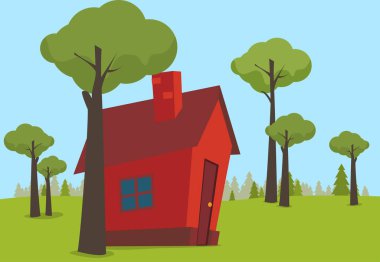 Düz bir aile evi. Vektör illüstrasyonu.