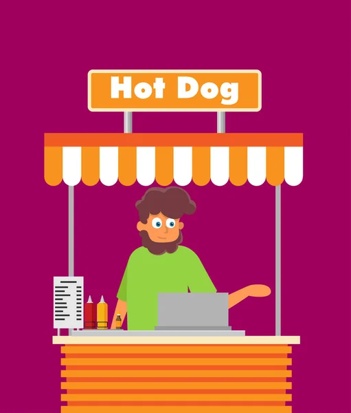 Hot Dog Ilustración Vectores Tienda Estilo Plano — Vector de stock