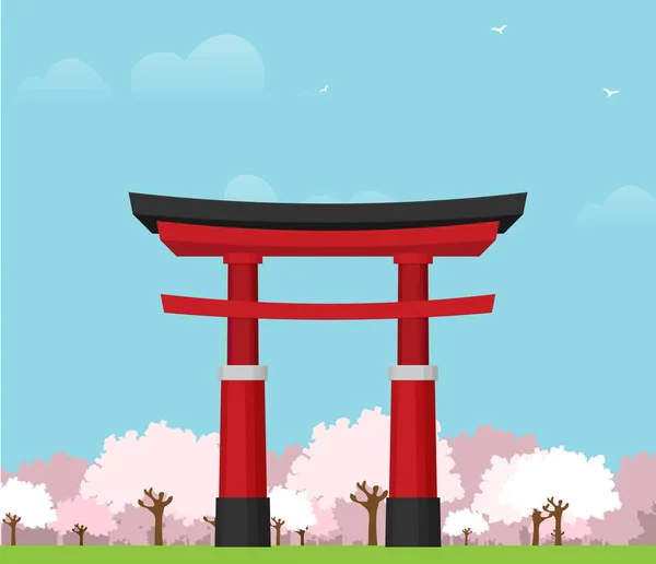 Porta Torii Japonesa Símbolo Nacional Estrutura Tradicional Ilustração Vetorial Plana — Vetor de Stock