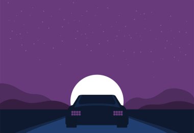 Minimal Art Style 'ın simgeleri. Vektör çizimi. Gün batımı düz illüstrasyon