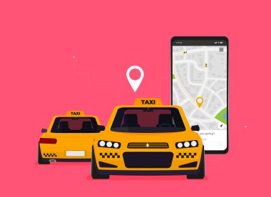 Düz stil ile taksi grafik tasarımı
