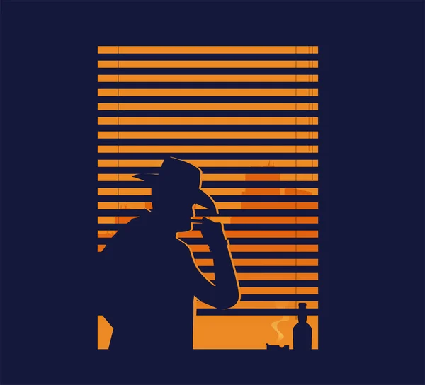 窓のベクトルで見てる男のシルエット — ストックベクタ