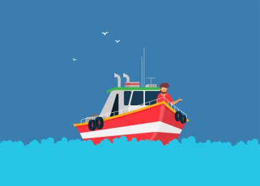 Vektör kavramı nehir okyanus ve deniz balıkçı teknesi 