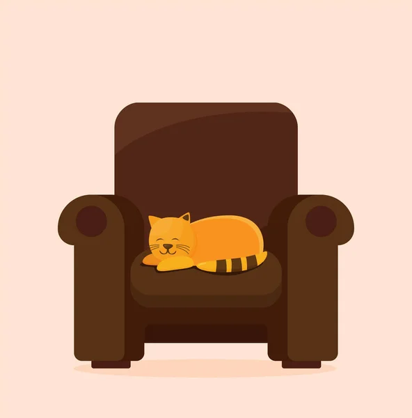 Sleeping Cartoon Cat Flat Vector — Stock Vector