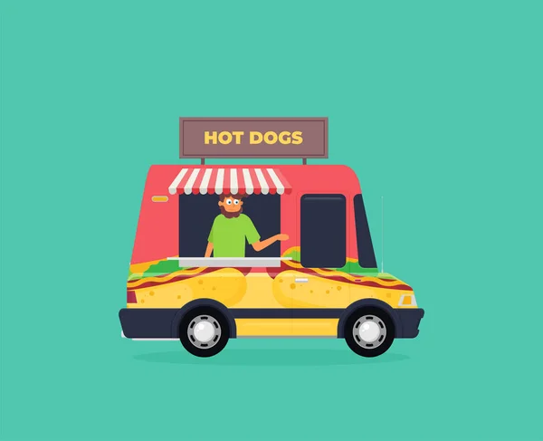 Street Food Van Fast Food Delivery Flat Style Isolated Color — Stock vektor