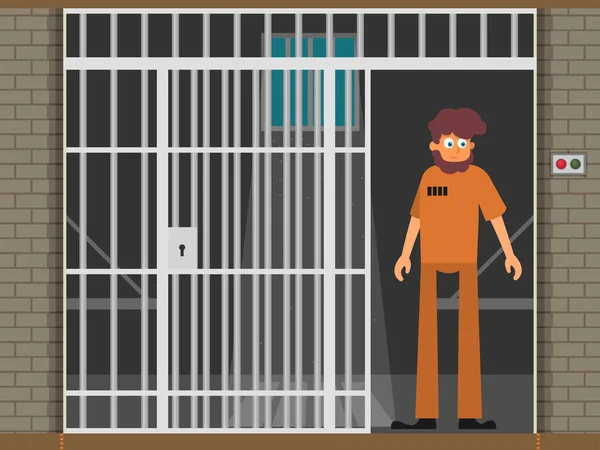 Vězeň Plochý Vektorové Ilustrace Vězeňské Cely — Stockový vektor