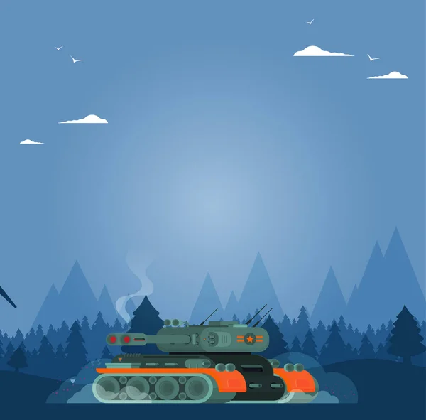 Flat Vector Modern Tank Isolated Bright Background Ilustración de stock