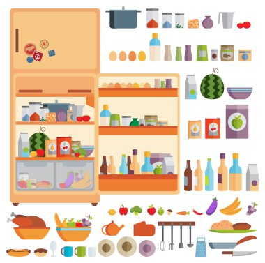 Buzdolabında yiyecek var.