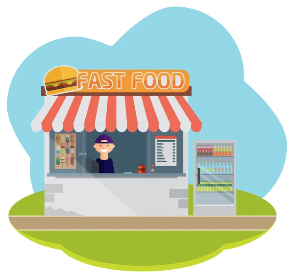 Kraam verkoopt fastfood — Stockvector