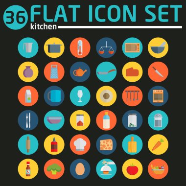 Mutfak gereçleri ve tencere düz Icons set