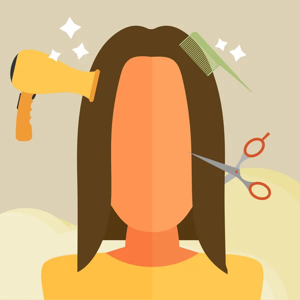 Young woman cutting her hair. — Stock Vector