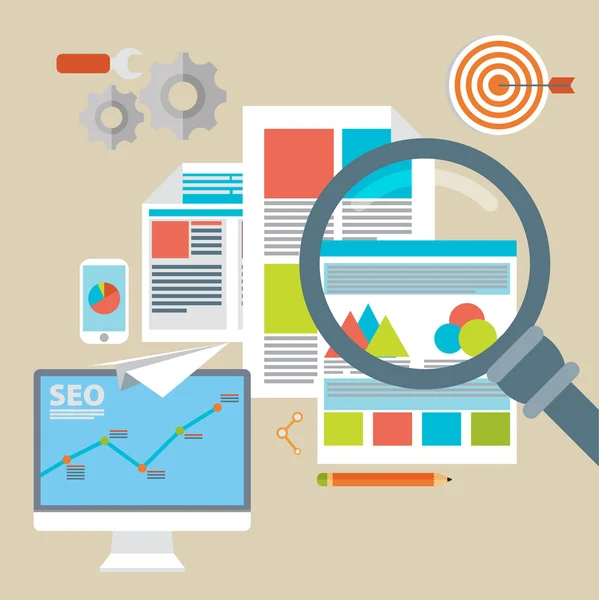 Web analytics informatie en ontwikkeling website statistiek — Stockvector