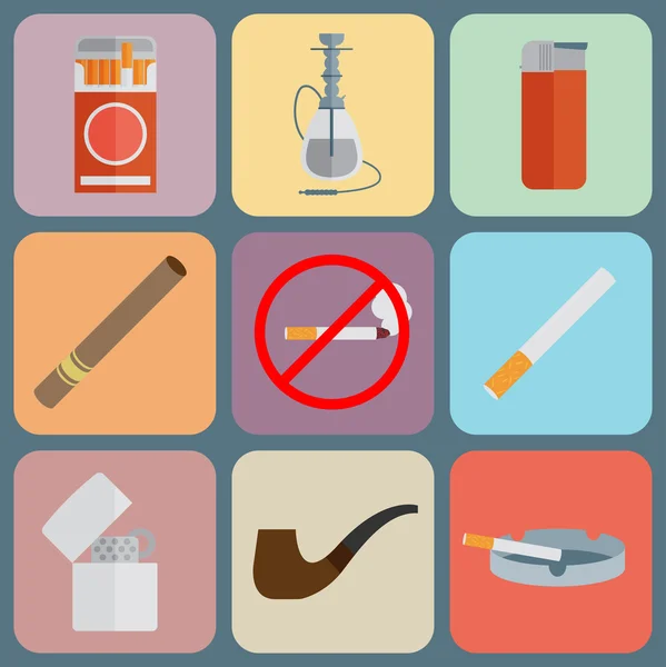 Smoking and accessories icons set. — Stock Vector