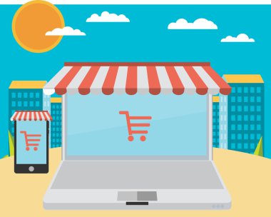 Laptop ve tente ile akıllı telefon