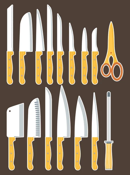 Diferentes tipos de cuchillos de cocina — Vector de stock