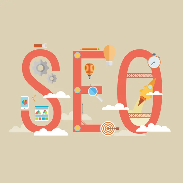 Design piatto della parola SEO — Vettoriale Stock