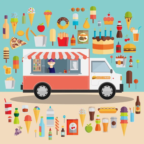 Wagon full of tasty summer food — Stock Vector