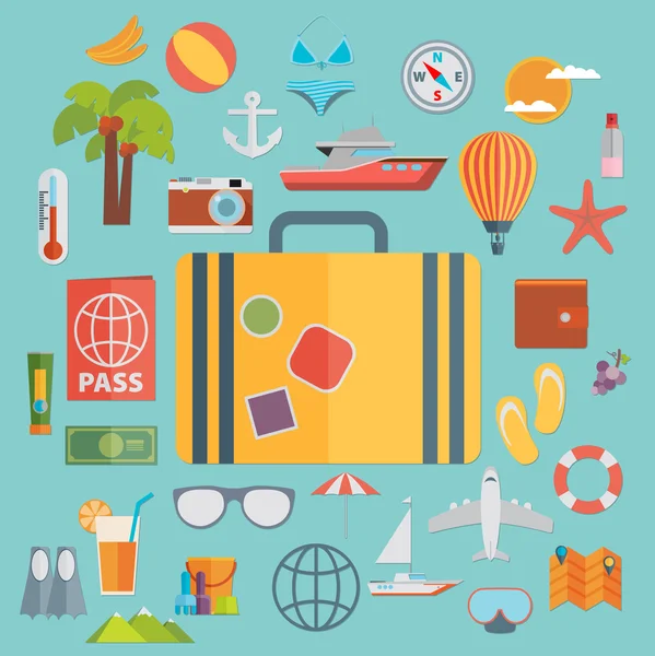 Icons set of traveling on airplane — Stock Vector
