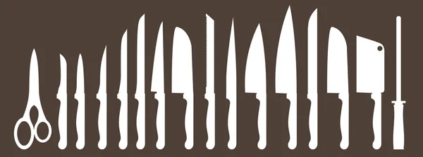 不同类型的厨房用刀 — 图库矢量图片