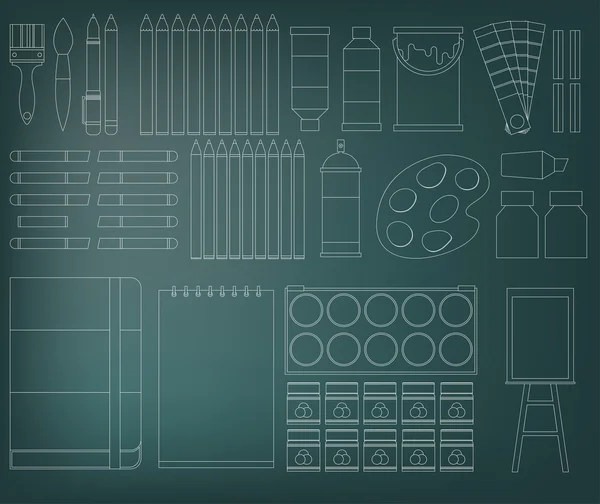 Iconos conjunto de suministros de arte — Archivo Imágenes Vectoriales