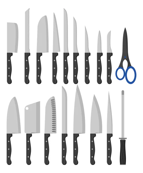 Diferentes tipos de cuchillos de cocina — Vector de stock