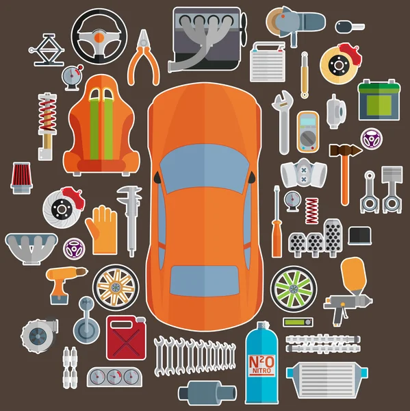 Big set of spare parts for cars — Stock Vector