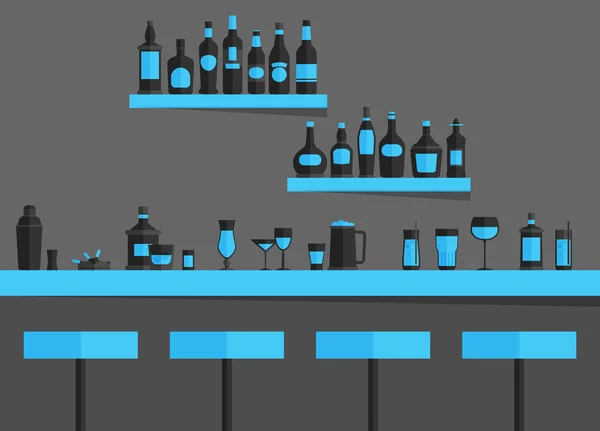 Bar counter dengan minuman alkohol - Stok Vektor