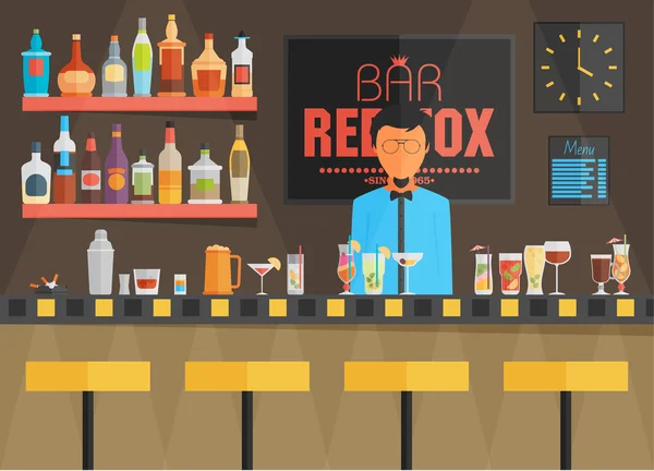 Bar counter with barman — Stock Vector