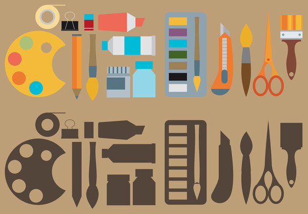 Icons set of art supplies