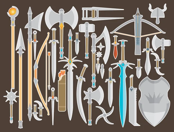 Ensemble d'armes froides médiévales — Image vectorielle