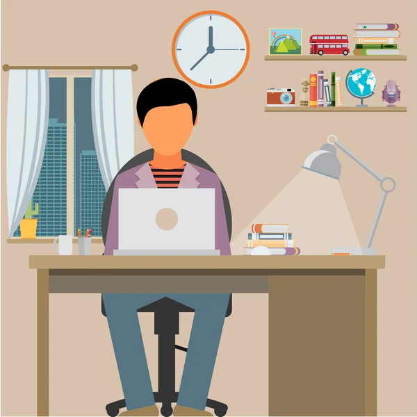 Man is working with laptop — Stock Vector