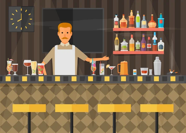 Bar balcão com bebida alcoólica —  Vetores de Stock
