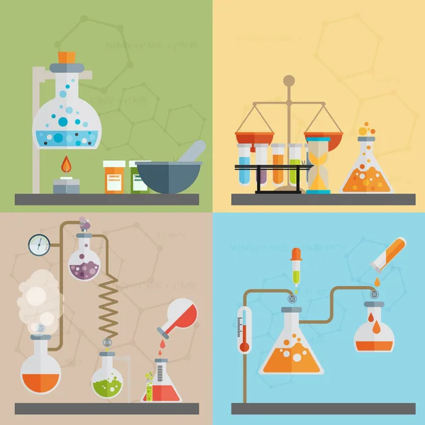 Iconos planos de química — Vector de stock