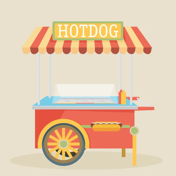 Hot-Dog kar met verkoper — Stockvector