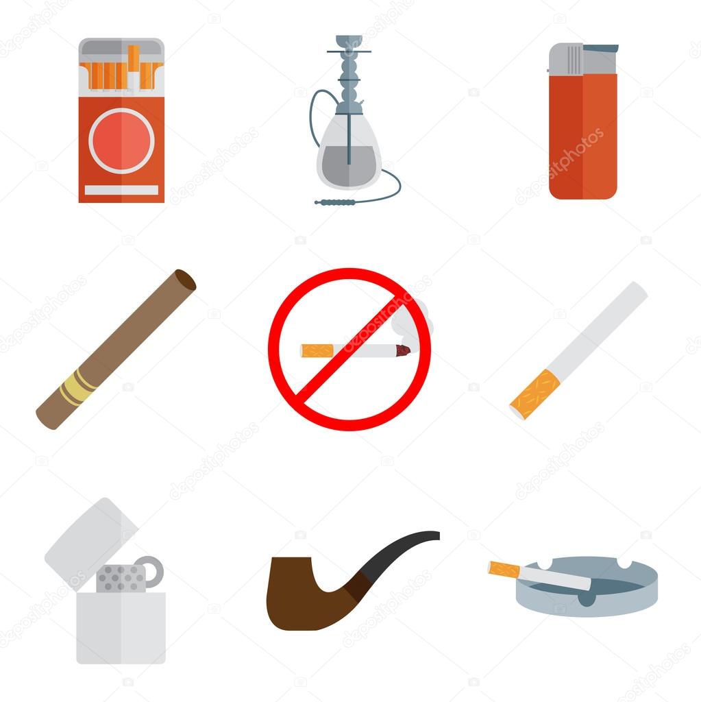Smoking and accessories icons set.