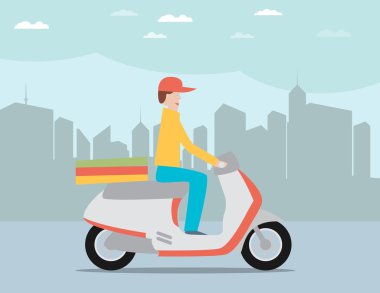 Pizza delivery by courier on scooter