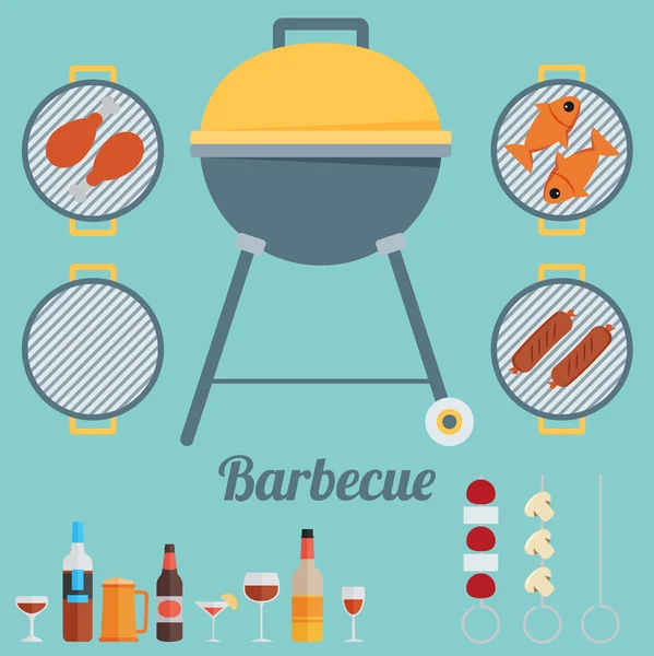 Flat icon set for barbecue — Wektor stockowy