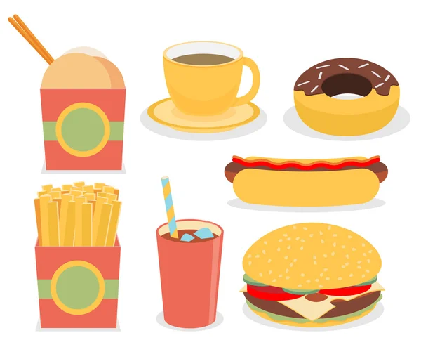 Fast food icons flat set — Stockvector