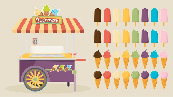 Carrito de compras de helados — Vector de stock