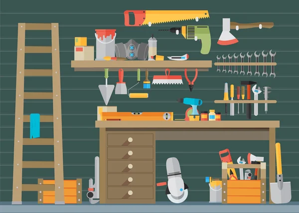 Espaço de trabalho ferramentas de carpinteiro — Vetor de Stock