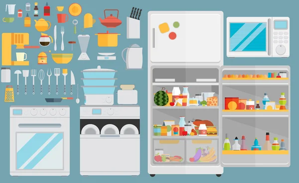 Iconos planos para electrodomésticos de cocina — Vector de stock