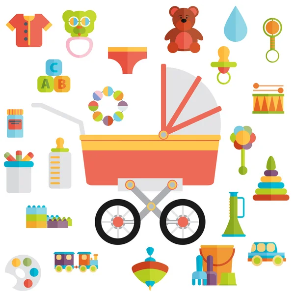 Baby speelgoed plat pictogrammen — Stockvector