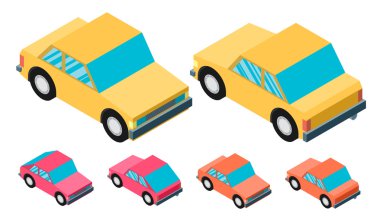 Sarı ve kırmızı araba izometrik