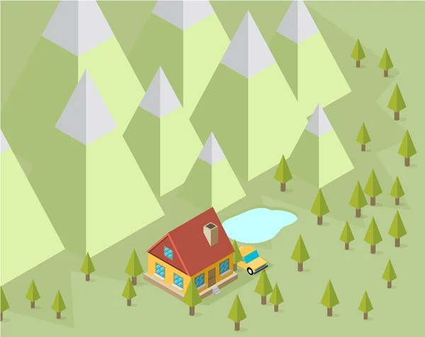 Paysage avec maison et arbres — Image vectorielle