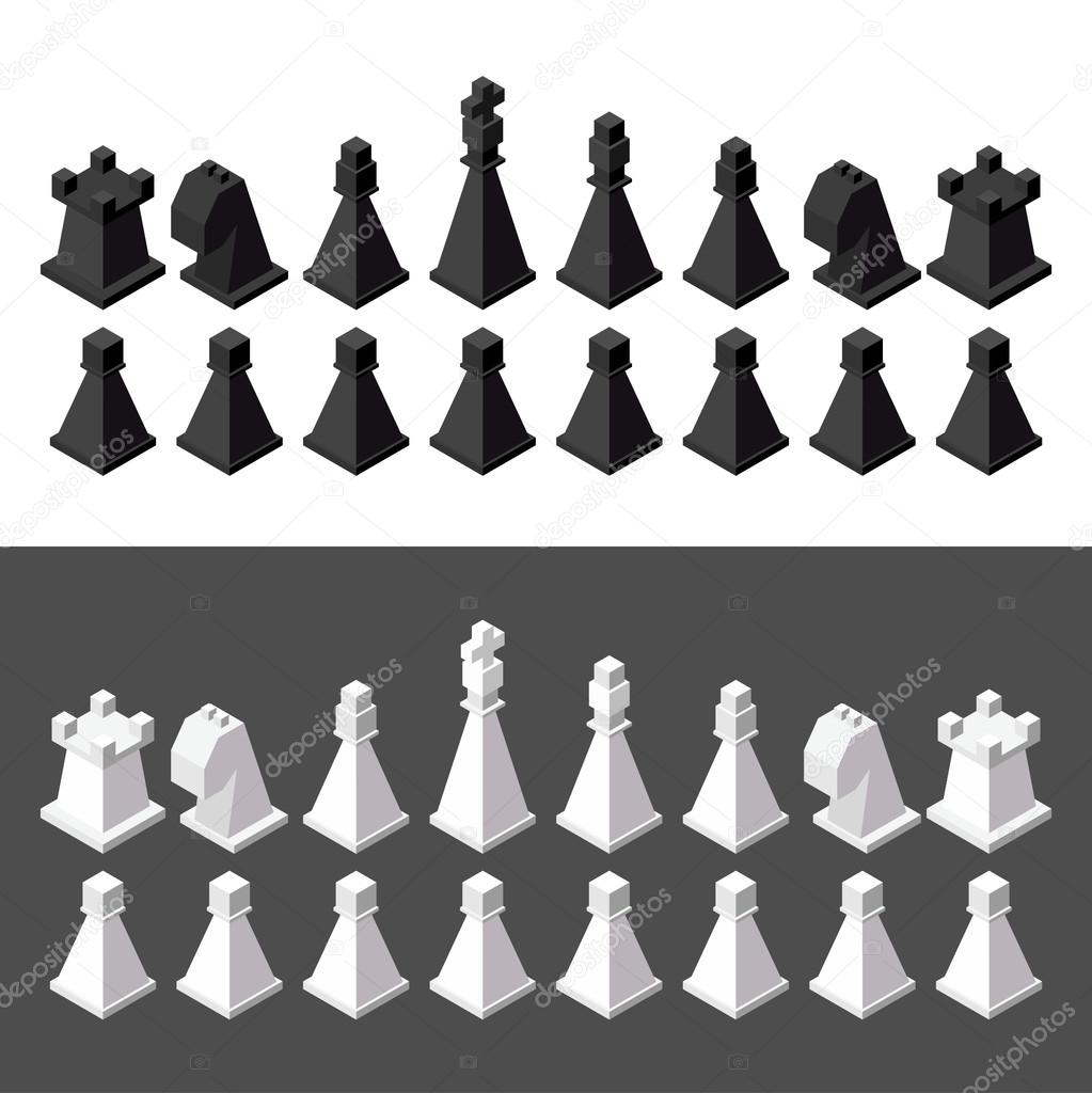 Conjunto isométrico de xadrez com crianças de jogadores de jogos