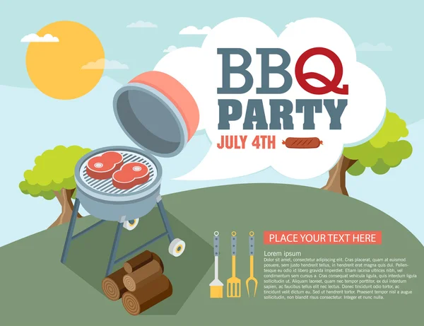 Uitnodigingskaart op de barbecue — Stockvector