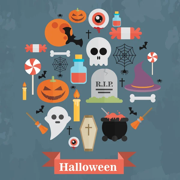 Halloween platt ikoner ordnade i cirkel — Stock vektor