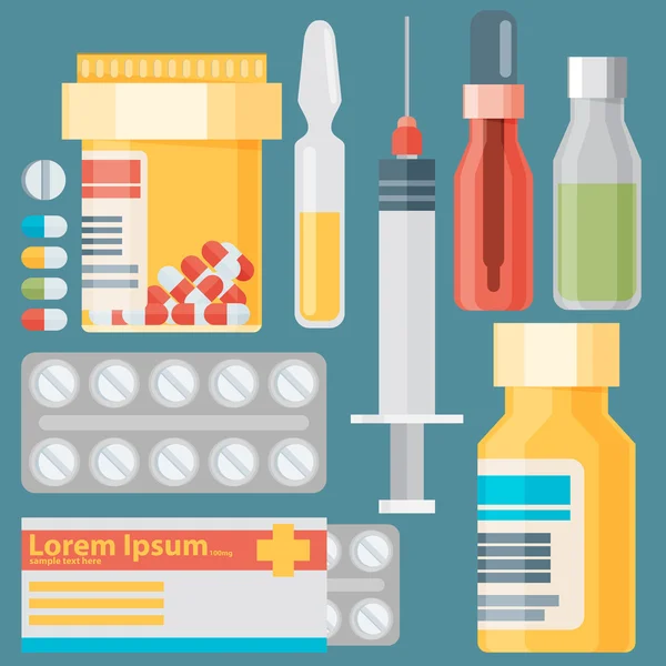 Conjunto de iconos de medicamentos y medicamentos — Vector de stock