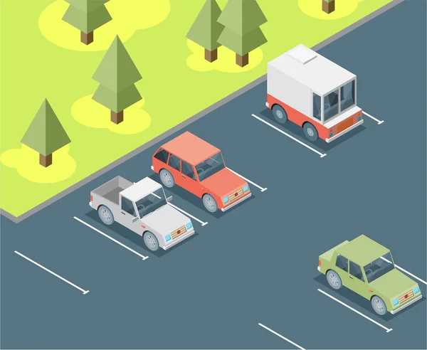 Isometric cars parked — Stock Vector