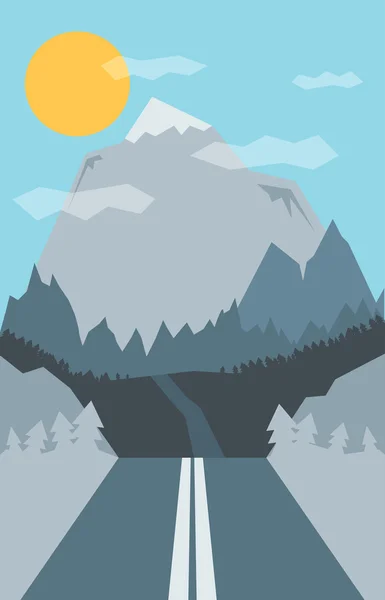 Camino con Montaña y Bosque — Vector de stock